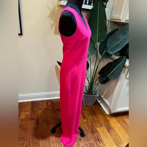 NWT Express V-Neck Sleeveless w/ Pockets Wide Leg Jumpsuit, Size S, Neon Berry - Picture 4 of 12